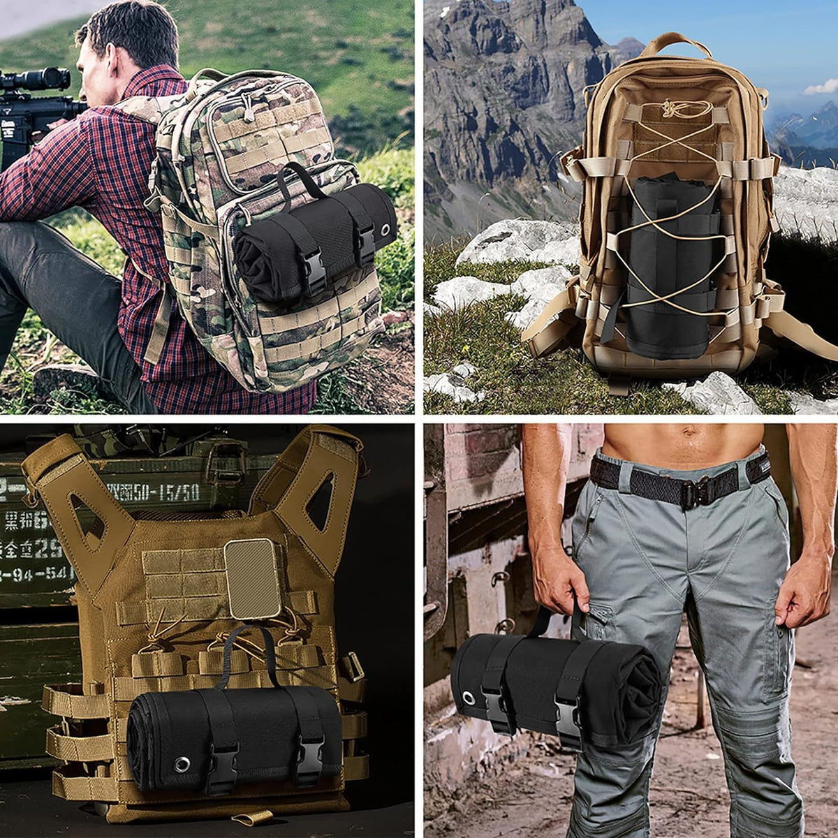 200x75CM Green Outdoor Tactical Roll-Up Shooting Mat - MOLLE Webbing & Stake Down Eyelets - Portable Waterproof Ground Pad for Field Training, Camping & Picnic
