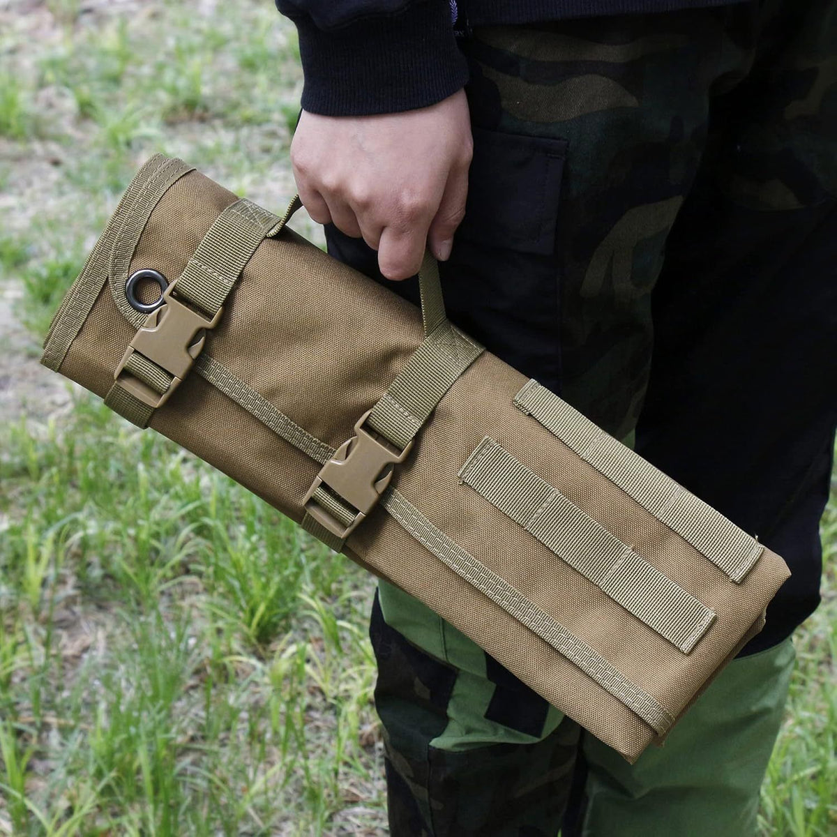 200x75CM Camouflage Outdoor Tactical Roll-Up Shooting Mat - MOLLE Webbing & Stake Down Eyelets - Portable Waterproof Ground Pad for Field Training, Camping & Picnic
