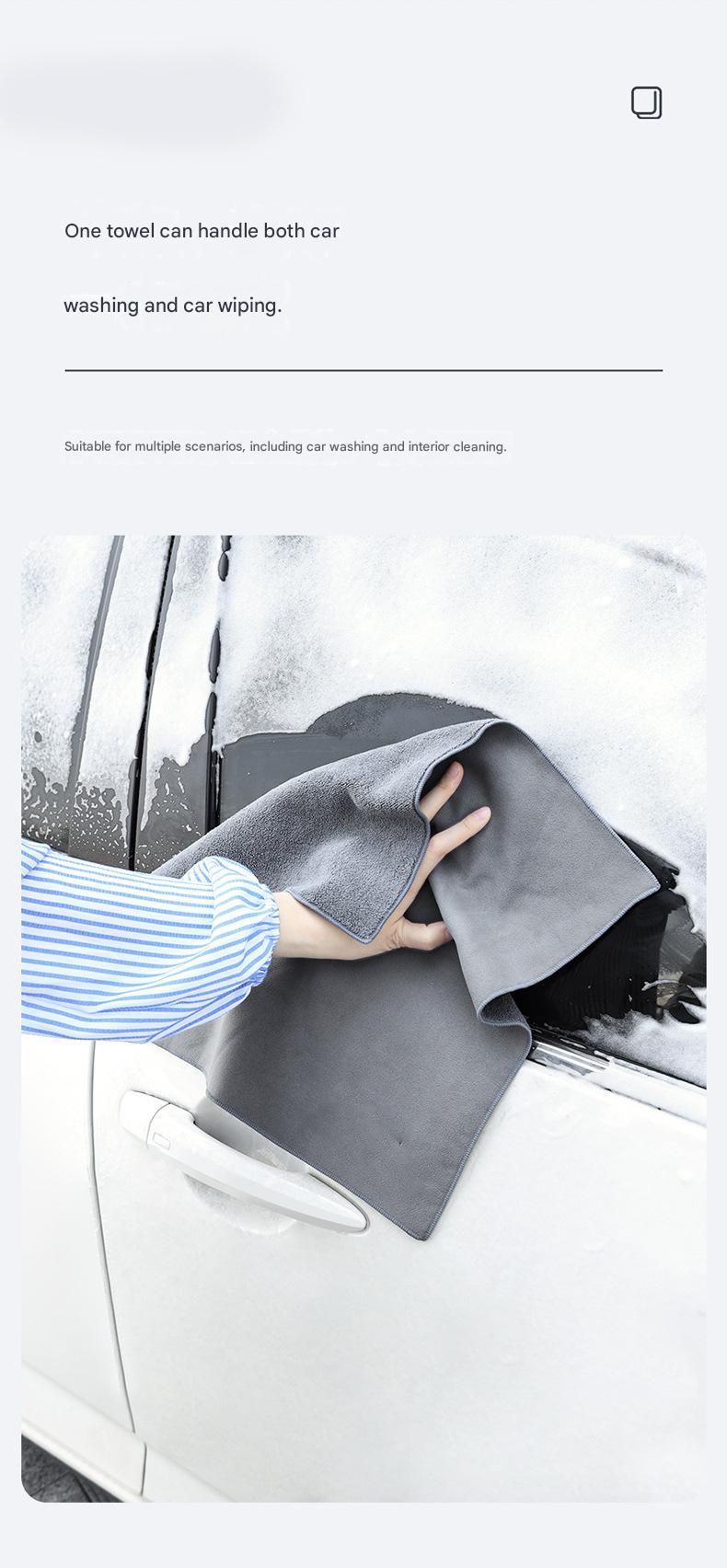 30*60 cm Grey Coral Fleece & Suede Microfiber Cloth Double-Sided Car Wash Towel  , 5X Water Absorption, Scratch-Free & Lint-Free, 360° Stitched Edge for Car Detailing, Glass, Home Cleaning - Multi-Purpose Auto Care Cloth