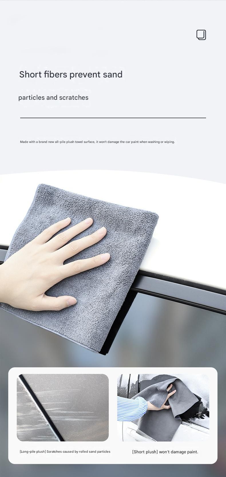 30*60 cm Grey Coral Fleece & Suede Microfiber Cloth Double-Sided Car Wash Towel  , 5X Water Absorption, Scratch-Free & Lint-Free, 360° Stitched Edge for Car Detailing, Glass, Home Cleaning - Multi-Purpose Auto Care Cloth