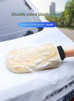 2-piece Beige Microfiber Car Wash Mitt - Double Sided Imitation Sheepskin Wash Glove, Scratch Free Paint Safe Cleaning Tool for Car Detailing, Waxing, Polishing - 23x15cm Large Palm Design