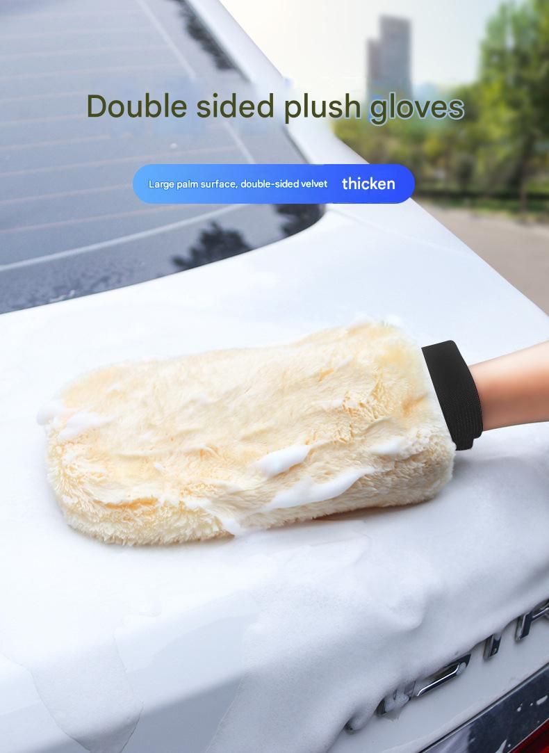 4-piece Beige Microfiber Car Wash Mitt - Double Sided Imitation Sheepskin Wash Glove, Scratch Free Paint Safe Cleaning Tool for Car Detailing, Waxing, Polishing - 23x15cm Large Palm Design