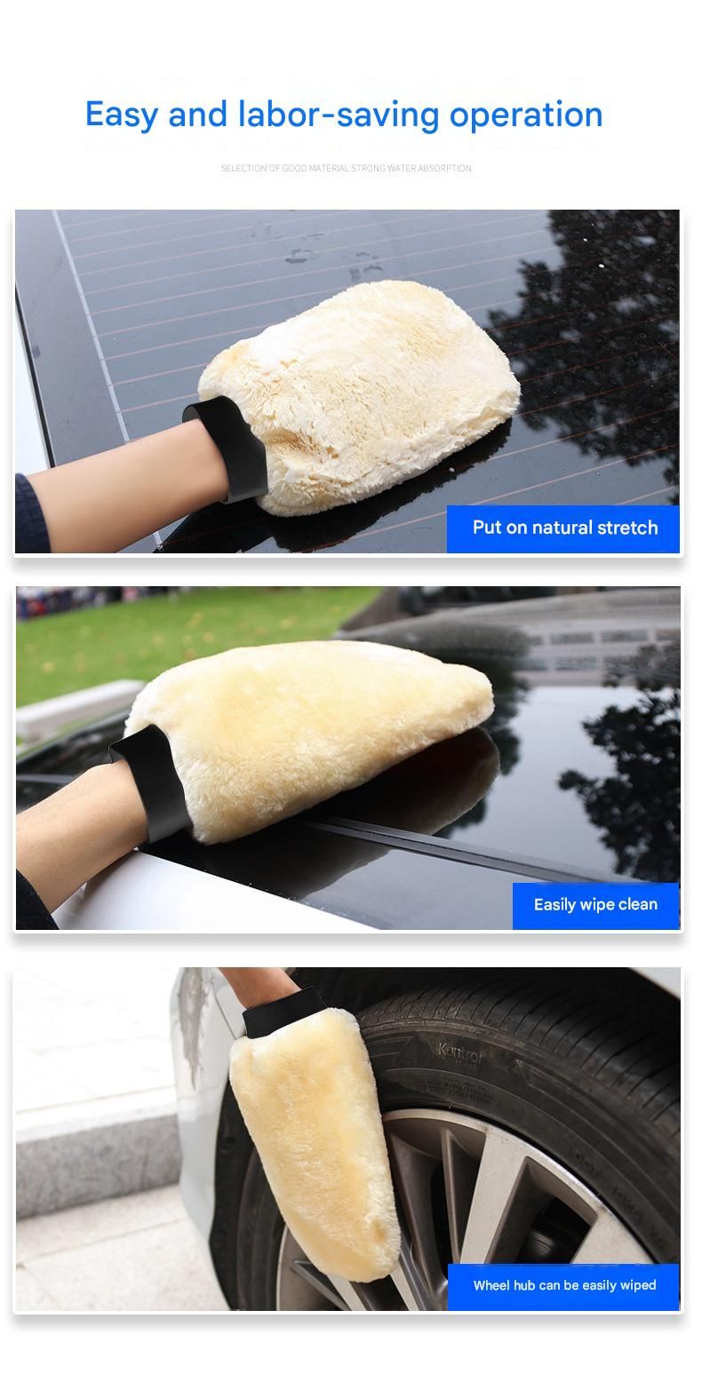 4-piece Beige Microfiber Car Wash Mitt - Double Sided Imitation Sheepskin Wash Glove, Scratch Free Paint Safe Cleaning Tool for Car Detailing, Waxing, Polishing - 23x15cm Large Palm Design