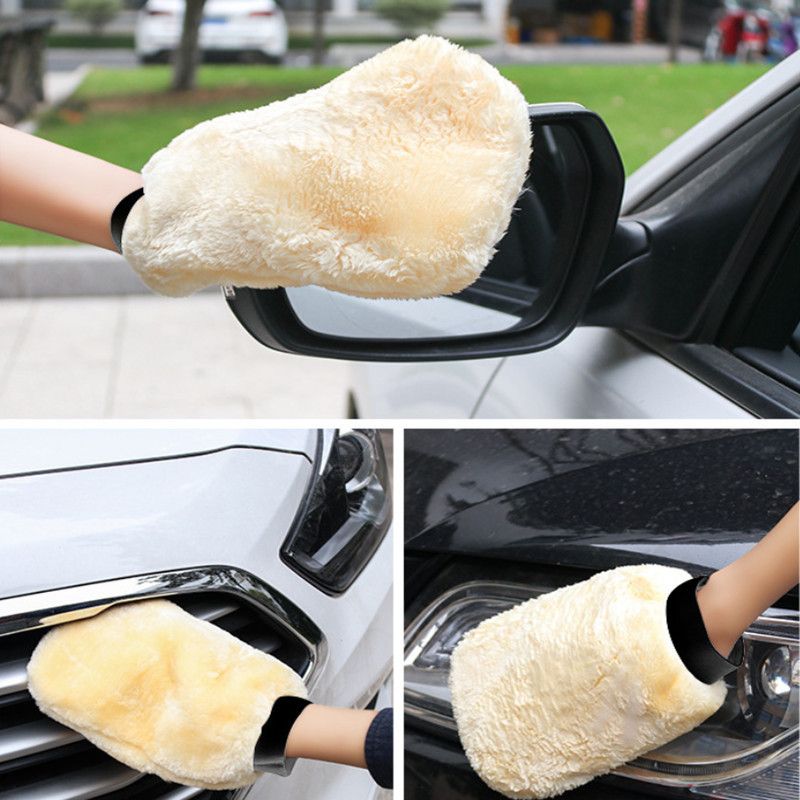 4-piece Beige Microfiber Car Wash Mitt - Double Sided Imitation Sheepskin Wash Glove, Scratch Free Paint Safe Cleaning Tool for Car Detailing, Waxing, Polishing - 23x15cm Large Palm Design