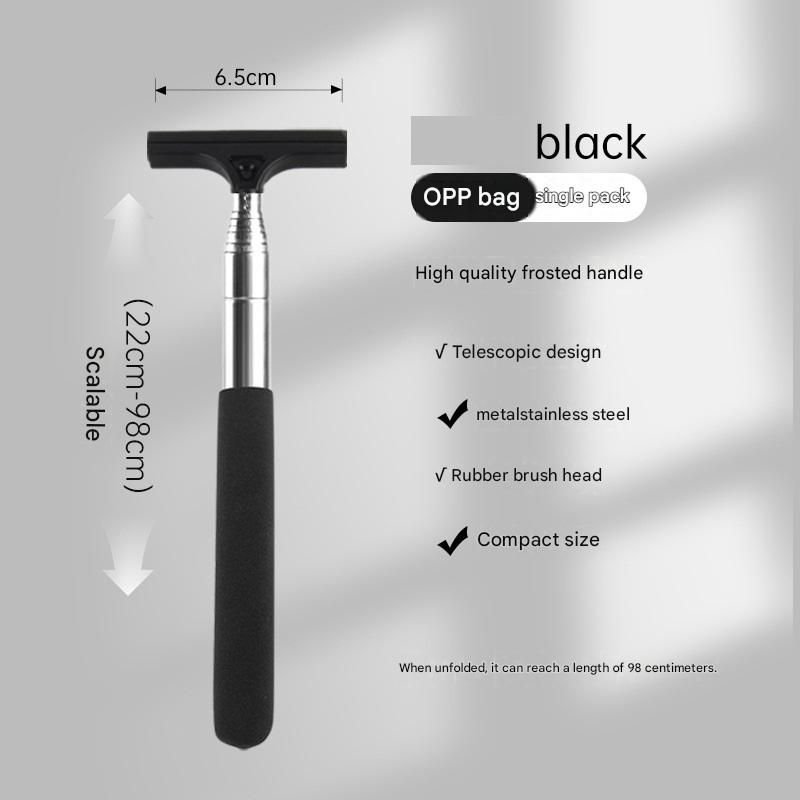 Black Telescopic Car Mirror Wiper - ABS & Stainless Steel - 98cm Extendable, Defog & Rain Removal, Compact Car Cleaning Tool, Universal Fit, Travel Friendly