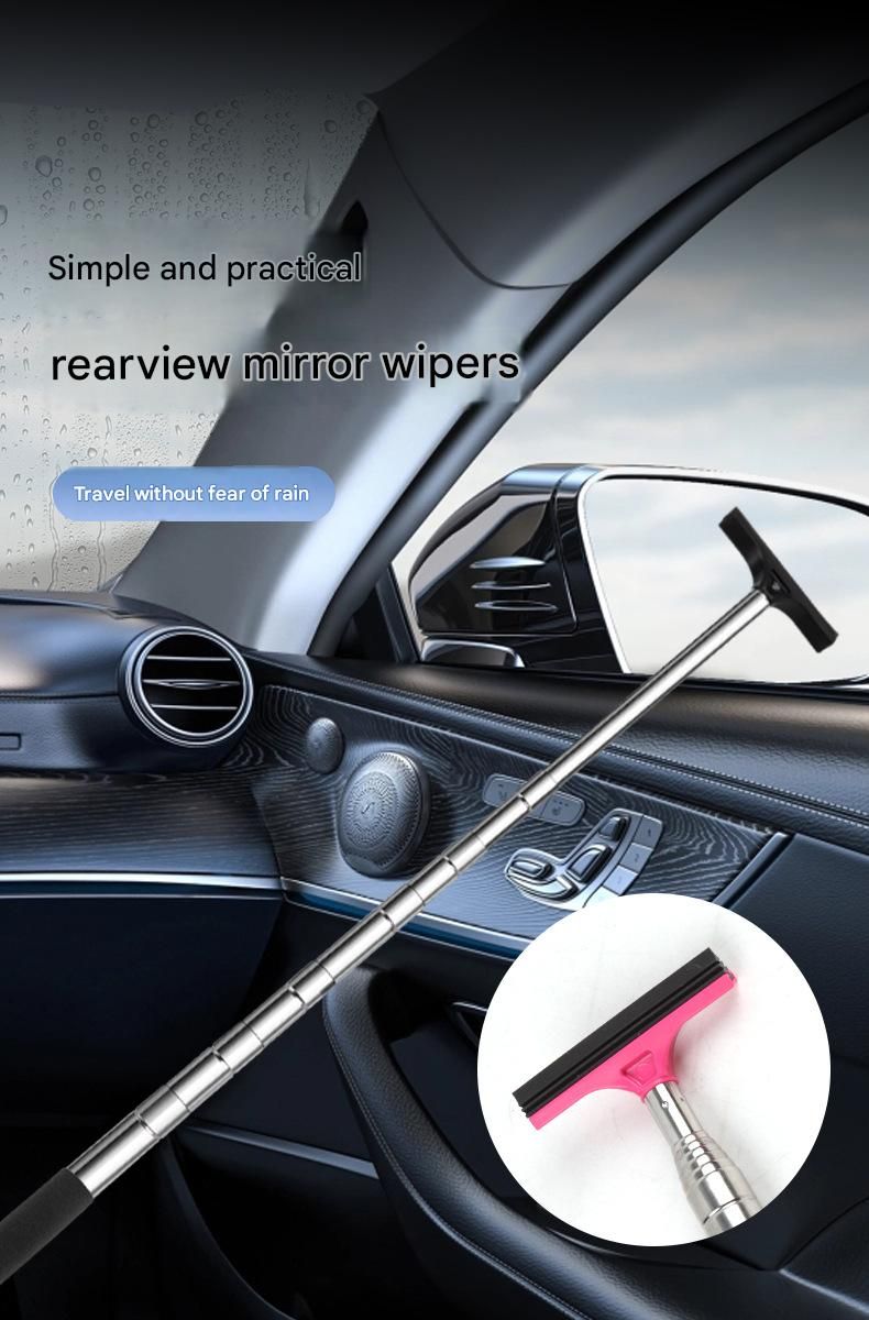 Black Telescopic Car Mirror Wiper - ABS & Stainless Steel - 98cm Extendable, Defog & Rain Removal, Compact Car Cleaning Tool, Universal Fit, Travel Friendly