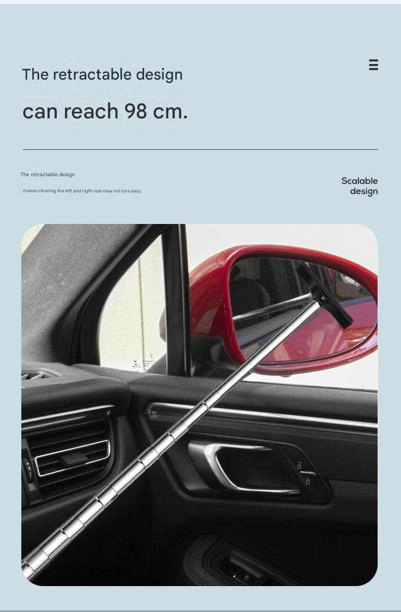 Black Telescopic Car Mirror Wiper - ABS & Stainless Steel - 98cm Extendable, Defog & Rain Removal, Compact Car Cleaning Tool, Universal Fit, Travel Friendly