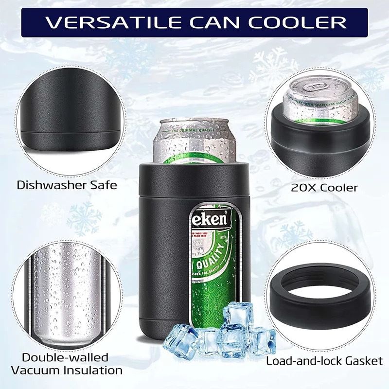 3-in-1 Beer Bottle Insulated Tumbler and Can Cooler with Bottle Opener – Double Wall Stainless Steel Soda Can Insulator & Holder for Car Outdoor Beverage Storage, 12oz Silver