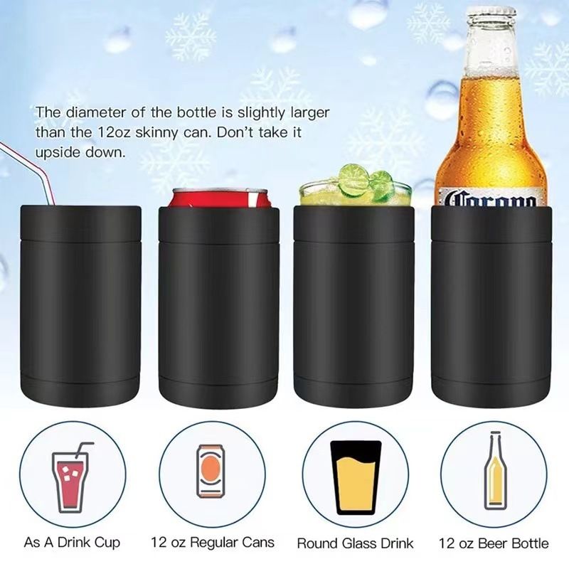 3-in-1 Beer Bottle Insulated Tumbler and Can Cooler with Bottle Opener – Double Wall Stainless Steel Soda Can Insulator & Holder for Car Outdoor Beverage Storage, 12oz Blue