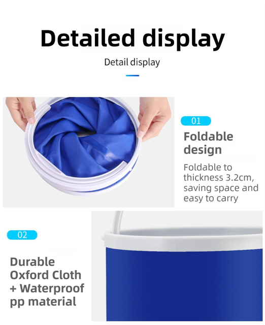 9L Foldable Oxford Fabric Car Wash Bucket with EVA Waterproof Lining & Zipper Carry Bag - Self Standing Structure, Portable Water Container for Car Cleaning and Outdoor Travel