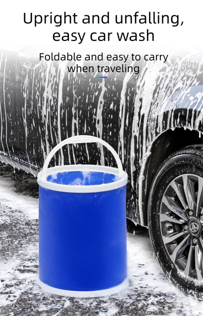 Blue Microfiber Car Cleaning Towel (60 x 160 CM) and 20L Foldable Self Standing Water Bucket (Include Zipper Bag) Combo Set - Super Absorbent and Scratch Free for Car Detailing Drying and Home Cleaning