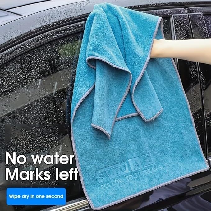 Blue Microfiber Car Cleaning Towel (60 x 160 CM) and 20L Foldable Self Standing Water Bucket (Include Zipper Bag) Combo Set - Super Absorbent and Scratch Free for Car Detailing Drying and Home Cleaning