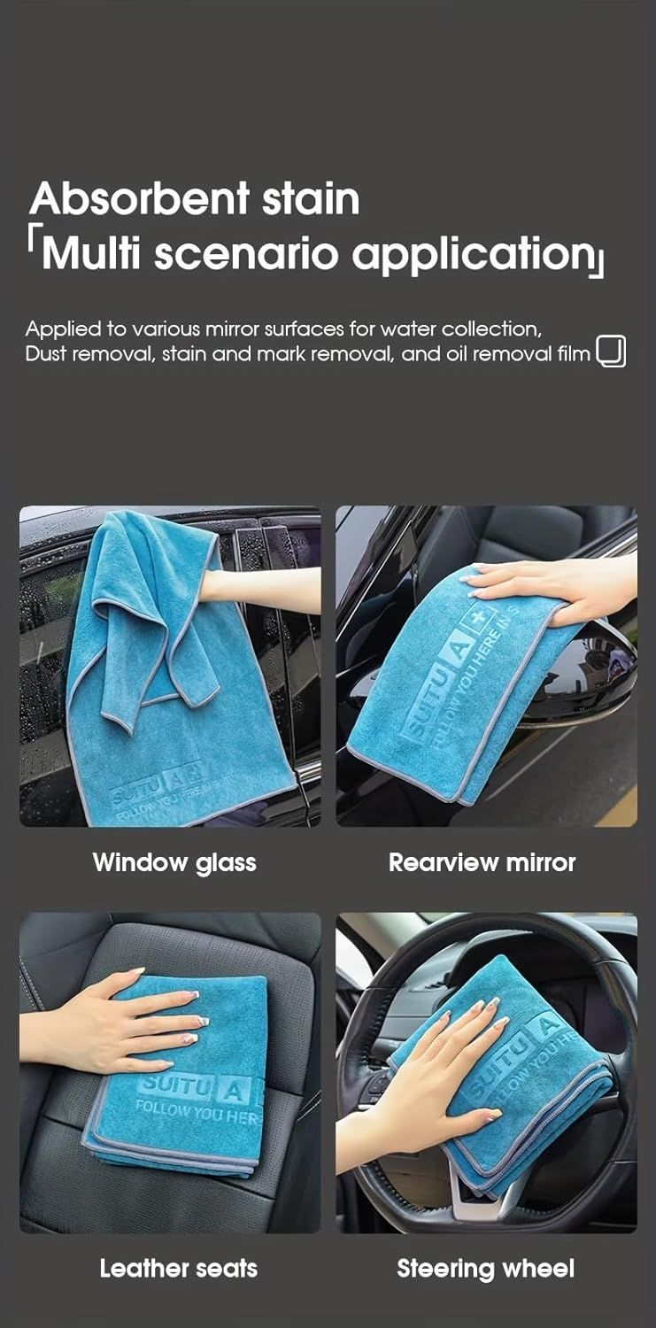 Blue Microfiber Car Cleaning Towel (60 x 160 CM) and 20L Foldable Self Standing Water Bucket (Include Zipper Bag) Combo Set - Super Absorbent and Scratch Free for Car Detailing Drying and Home Cleaning