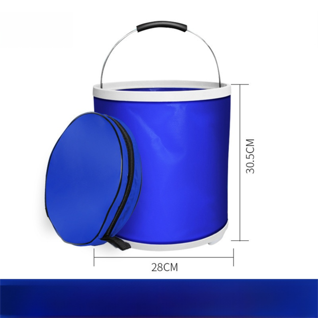 Blue Microfiber Car Cleaning Towel (60 x 180 CM) and 20L Foldable Self Standing Water Bucket (Include Zipper Bag) Combo Set - Super Absorbent and Scratch Free for Car Detailing Drying and Home Cleaning