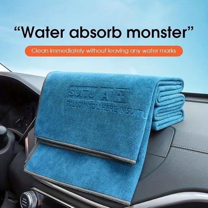 Blue Microfiber Car Cleaning Towel (60 x 180 CM) and 20L Foldable Self Standing Water Bucket (Include Zipper Bag) Combo Set - Super Absorbent and Scratch Free for Car Detailing Drying and Home Cleaning