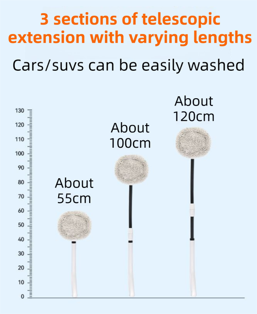 Professional Telescopic(55-120cm) Car Microfiber Wash Mop - 90° Rotating Detachable Brush Head, 15° Ergonomic Curved Rod & Handle - Durable Aluminum Alloy Chenille Brush for Car, Home and Window Cleaning