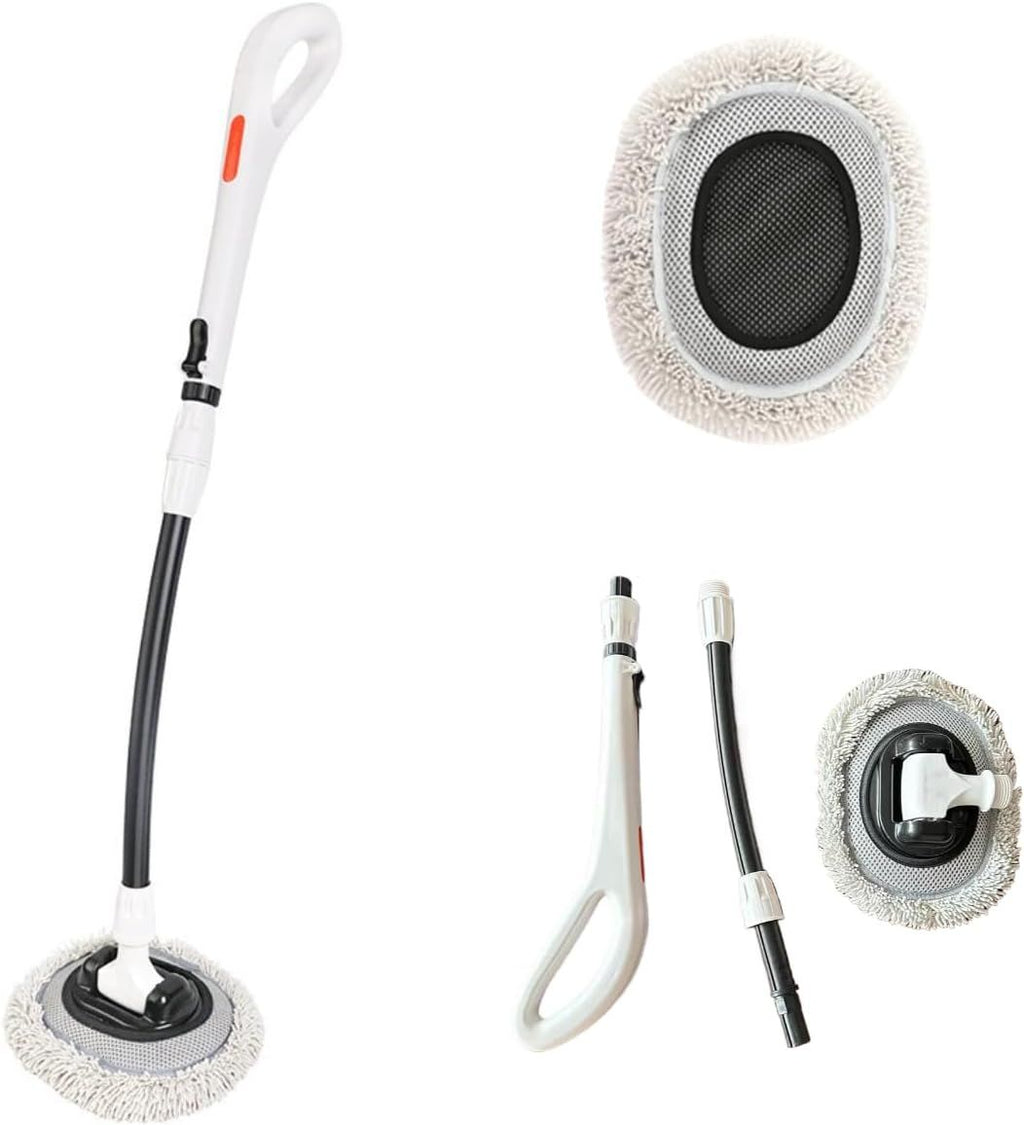 Professional Telescopic(55-120cm) Car Microfiber Wash Mop with 2 Brush Cover - 90° Rotating Detachable Brush Head, 15° Ergonomic Curved Rod & Handle - Durable Aluminum Alloy Chenille Brush for Car, Home and Window Cleaning