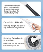 Professional Telescopic(55-120cm) Car Microfiber Wash Mop with 2 Brush Cover - 90° Rotating Detachable Brush Head, 15° Ergonomic Curved Rod & Handle - Durable Aluminum Alloy Chenille Brush for Car, Home and Window Cleaning