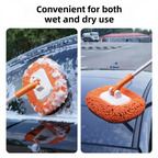 Orange 21° Curved Car Wash Mop and Snow Scraper with 180° Rotating Detachable Pole & 2 x Extra Large Microfiber Brush Cover – 2 Section Telescopic (58–101.5 CM) Aluminum Alloy Cleaning Brush for Vehicle and Home Care