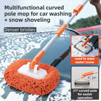 Orange 21° Curved Car Wash Mop and Snow Scraper with 180°Rotating Detachable Pole & 2 x Extra Large Microfiber Brush Cover – 3 Section Telescopic (58–118 CM) Aluminum Alloy Cleaning Brush for Vehicle and Home Care