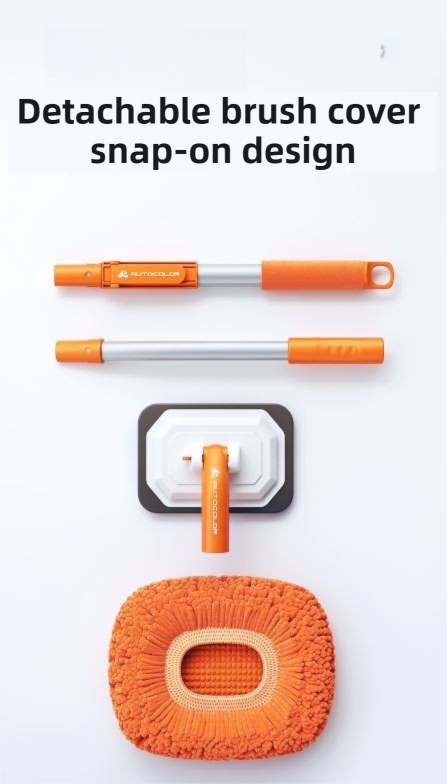 Orange 21° Curved Car Wash Mop and Snow Scraper with 180°Rotating Detachable Pole & 2 x Extra Large Microfiber Brush Cover – 3 Section Telescopic (58–118 CM) Aluminum Alloy Cleaning Brush for Vehicle and Home Care