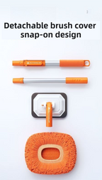 Orange 21° Curved Car Wash Mop and Snow Scraper with 180°Rotating Detachable Pole & 2 x Extra Large Microfiber Brush Cover – 3 Section Telescopic (58–118 CM) Aluminum Alloy Cleaning Brush for Vehicle and Home Care