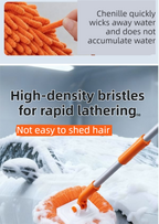 Orange 21° Curved Car Wash Mop and Snow Scraper with 180°Rotating Detachable Pole & 2 x Extra Large Microfiber Brush Cover – 3 Section Telescopic (58–118 CM) Aluminum Alloy Cleaning Brush for Vehicle and Home Care
