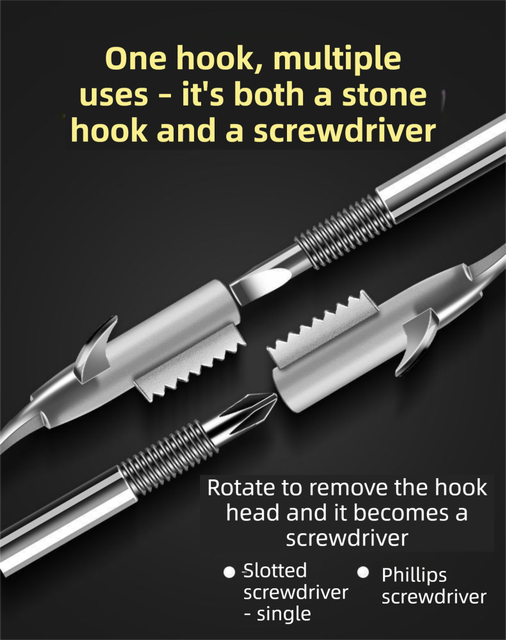 Multifunctional Car Tire Stone Remover Hook with Storage Bag, Zinc Alloy 4-Head Pick & Tire Brush – 28cm Stainless Steel Cleaning Tool Built-In Screwdriver and Emergency Window Breaker