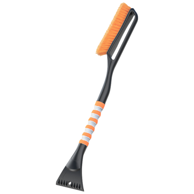 27" Car Snow Brush and Ice Scraper – 2-in-1 Detachable Car Windshield Winter Clearing Tool with Soft Foam Grip & Paint-Safe Scraping Chutes for Cars, Trucks, SUVs (Heavy Duty ABS, Thickened Nylon Brush, Orange)