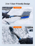 27" Car Snow Brush and Ice Scraper – 2-in-1 Detachable Car Windshield Winter Clearing Tool with Soft Foam Grip & Paint-Safe Scraping Chutes for Cars, Trucks, SUVs (Heavy Duty ABS, Thickened Nylon Brush, Orange)