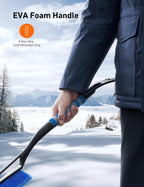 27" Car Snow Brush and Ice Scraper – 2-in-1 Detachable Car Windshield Winter Clearing Tool with Soft Foam Grip & Paint-Safe Scraping Chutes for Cars, Trucks, SUVs (Heavy Duty ABS, Thickened Nylon Brush, Orange)