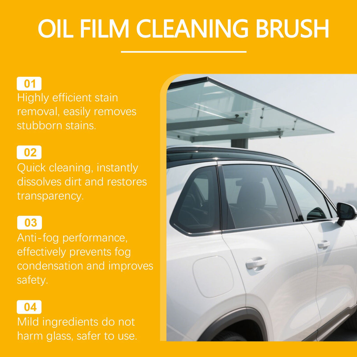 120ML Car Windshield Glass Oil Film Remover Cleansing Brush – Automative Window Degreaser and Cleaner Applicator for Rain Marks, Water Spots and Driving Visibility Restoration