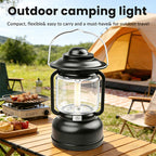 Red Vintage LED Outdoor Camping Lantern with Warm Ambient Light - 7 Lighting Modes, 24H Long Runtime, USB-C Rechargeable, Stepless Dimming and Hanging Tent Light