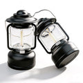 2PCS Black Vintage LED Outdoor Camping Lantern with Warm Ambient Light - 7 Lighting Modes, 24H Long Runtime, USB-C Rechargeable, Stepless Dimming and Hanging Tent Light