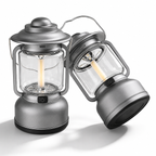 2PCS Silver and Grey Vintage LED Outdoor Camping Lantern with Warm Ambient Light - 7 Lighting Modes, 24H Long Runtime, USB-C Rechargeable, Stepless Dimming and Hanging Tent Light
