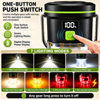 LY27 Black and Green Compact LED Camping Lantern with Spotlight and Ambient Light, USB-C Rechargeable Outdoor Emergency Tent Light - Digital Battery Display, 7 Lighting Modes, 100m Beam Range & Hanging Hook