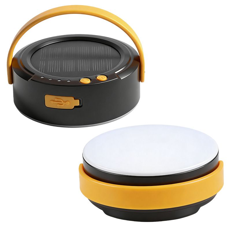LY20 Black and Yellow Compact Solar Camping Lantern for Home Travel Use, Outdoor LED Tent Lamp and Hanging Light - 4 Lighting Modes and 3 Levels Brightness Adjustment, LED Power Display, Solar & USB-C Dual Charging