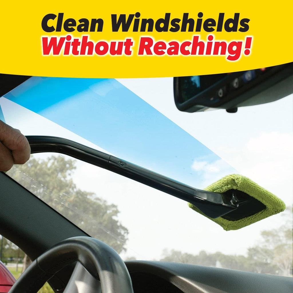 Car Windshield Rotating Defogger Cleaner Brush with 4 Washable Microfibre Pads, Spray Bottle and Detachable Handle for Home Car Fog Dust Stain Removal