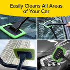 Car Windshield Rotating Defogger Cleaner Brush with 4 Washable Microfibre Pads, Spray Bottle and Detachable Handle for Home Car Fog Dust Stain Removal