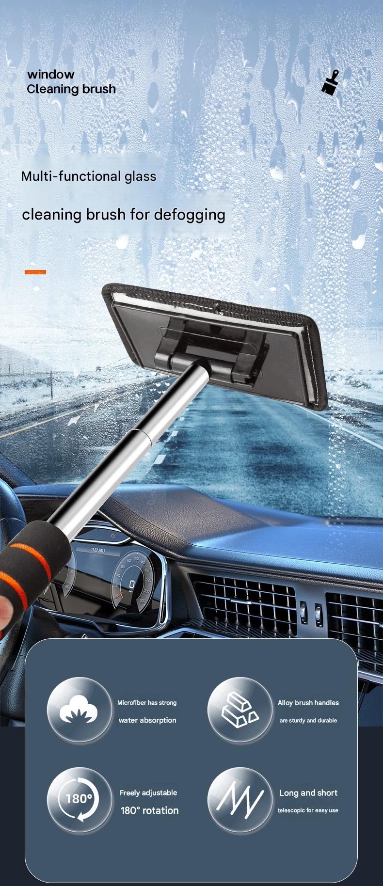 Pink Telescopic Car Windshield Cleaning Brush with 3 Replacement Microfiber- Aluminium Alloy Extendable Handle, 180° Rotatable Microfibre Head, Anti-Fog & Streak-Free Glass Wiper for Car & Home Use, Soft Grip Foam Handle