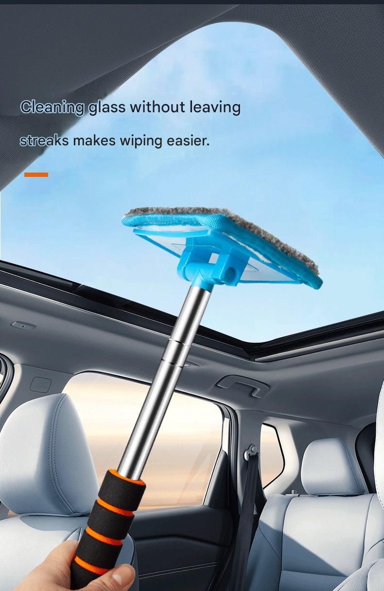 Pink Telescopic Car Windshield Cleaning Brush with 3 Replacement Microfiber- Aluminium Alloy Extendable Handle, 180° Rotatable Microfibre Head, Anti-Fog & Streak-Free Glass Wiper for Car & Home Use, Soft Grip Foam Handle
