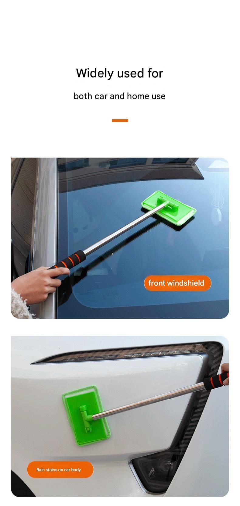Pink Telescopic Car Windshield Cleaning Brush with 3 Replacement Microfiber- Aluminium Alloy Extendable Handle, 180° Rotatable Microfibre Head, Anti-Fog & Streak-Free Glass Wiper for Car & Home Use, Soft Grip Foam Handle