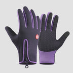 Purple L size Winter Outdoor Cycling Gloves - Touch Screen Compatible Windproof Waterproof Non-Slip Palm Thermal Fleece Gloves for Cycling, Skiing, Hiking and Sports