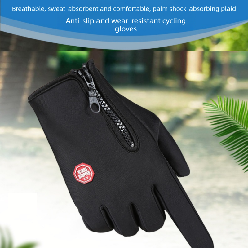 Purple L size Winter Outdoor Cycling Gloves - Touch Screen Compatible Windproof Waterproof Non-Slip Palm Thermal Fleece Gloves for Cycling, Skiing, Hiking and Sports
