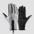Grey M size Winter Outdoor Cycling Gloves - Touch Screen Compatible Windproof Waterproof Non-Slip Palm Thermal Fleece Gloves for Cycling, Skiing, Hiking and Sports