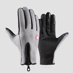 Grey M size Winter Outdoor Cycling Gloves - Touch Screen Compatible Windproof Waterproof Non-Slip Palm Thermal Fleece Gloves for Cycling, Skiing, Hiking and Sports