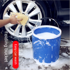 Blue 9L Collapsible Car Wash Bucket - Oxford Fabric Portable Folding Pail with Handle for Camping, Fishing, and Vehicle Cleaning