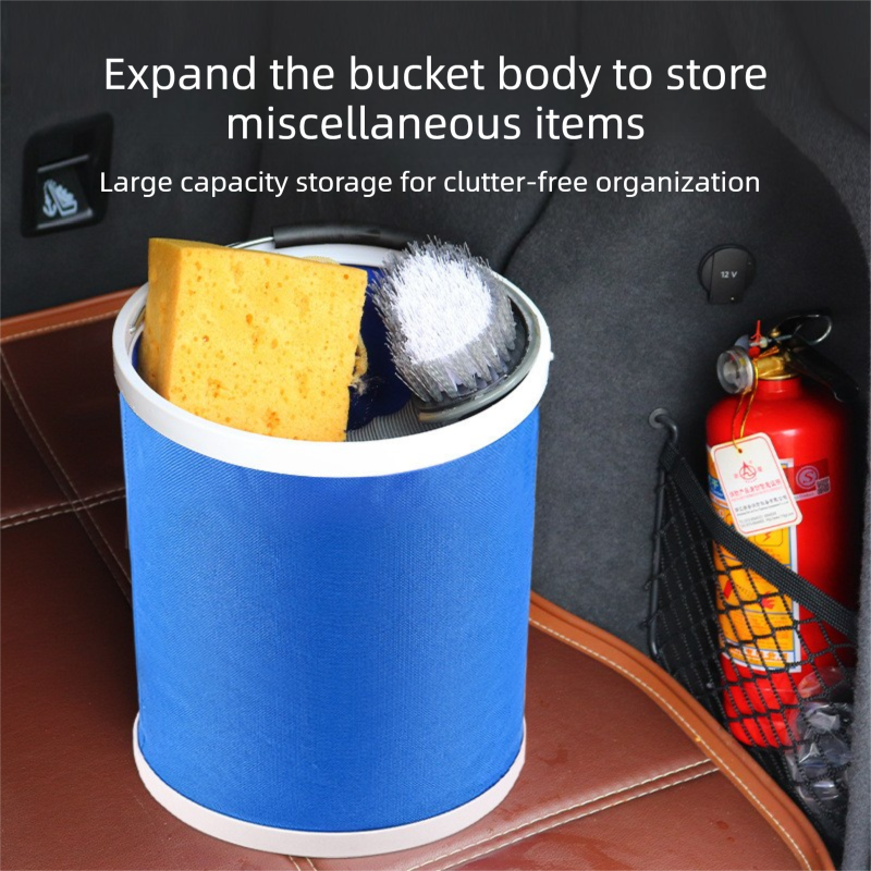 Blue 9L Collapsible Car Wash Bucket - Oxford Fabric Portable Folding Pail with Handle for Camping, Fishing, and Vehicle Cleaning