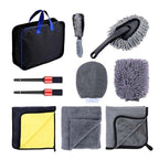 11-Piece Car Wash and Detailing Kit - 9L Blue Collapsible Oxford Fabric Bucket, Microfiber Towels, Wax Brushes, Dust Mitts for Vehicle Cleaning and Outdoor Use