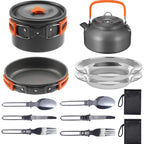 11PCS Orange Camping Cookware Set – Lightweight Aluminium Camping Pots, Frying Pan, Kettle & Stainless Steel Cutlery, Portable Non-Stick Outdoor Cooking Set for 2-3 Person Camping, Hiking, Backpacking & Picnic